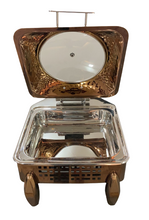Load image into Gallery viewer, Rose Gold Finish Hydraulic Square Chafing Dish, Stainless Steel, Laser Cut Design, 7 Liters
