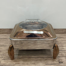 Load image into Gallery viewer, Stainless Steel Rose Gold Finish Hydraulic Chafing Dish, Square, 7 Liters, Glass Lid
