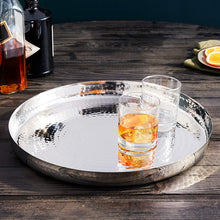 Charger l&#39;image dans la galerie, Stainless Steel Heavy Duty Hammered Upright Rim Decorative Thali or Serving Tray, 12&quot;
