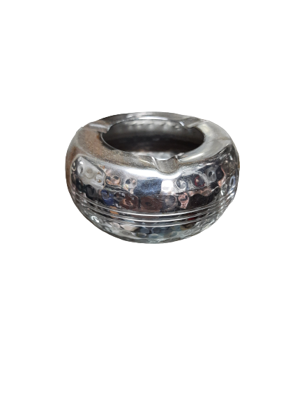 Hammered Stainless Steel Ashtray with Lid, Round