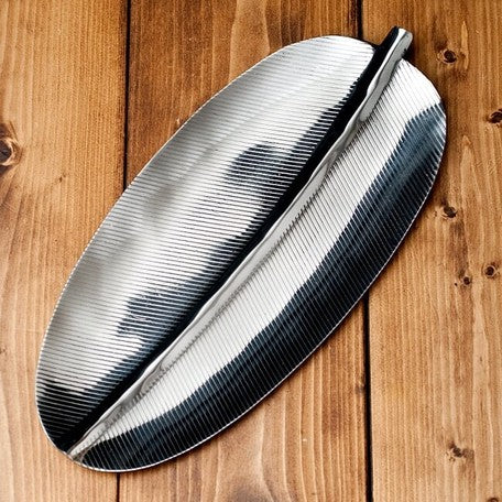 Stainless Steel Oval Banana Leaf Design Tray or Platter, Length - 12