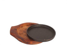 Load image into Gallery viewer, Wooden Round Sizzler with Cast Iron Plate - 5&quot;
