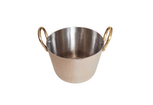 Load image into Gallery viewer, Round Deep Serving Bowl with Double Sided Brass Handle #2, 700 ml, 4.5&quot;, Stainless Steel
