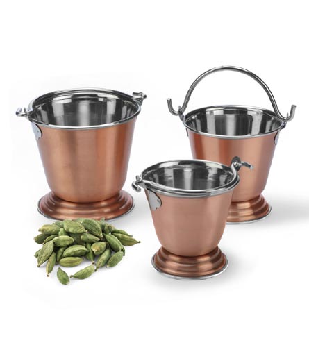 Copper Coating Serving Bucket Set, Indian Style, Stainless Steel, 250 ml, 450 ml, 650 ml