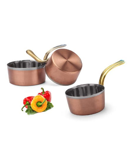 Stainless Steel Copper Plating Serving Sauce Pan #3, 590 ml, Brass Handle, 5.25