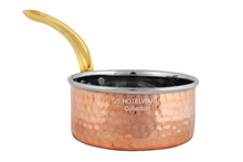 Load image into Gallery viewer, Copper Steel Hammered Serving Sauce Pan with Brass Handle #1, 4.5&quot; Round
