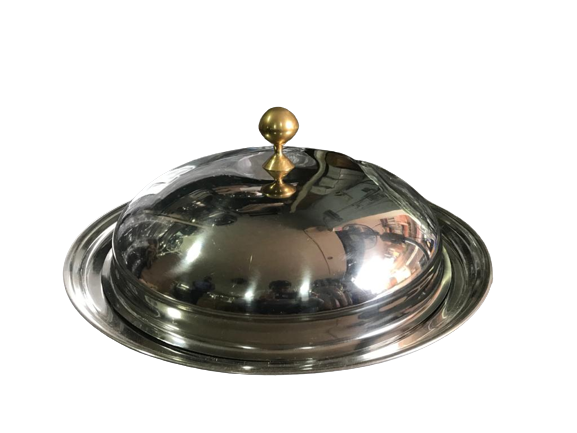 Stainless Steel Round Plate Dome with Brass Lid for Covering Food - 12