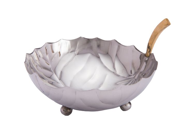 Stainless Steel Flower Leaf Shape Designer Bowl with Brass Petiole, 6.5