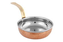 Load image into Gallery viewer, Copper Steel Hammered serving Fry Pan comes with Brass Handle 500 ML, 5&quot; round diameter
