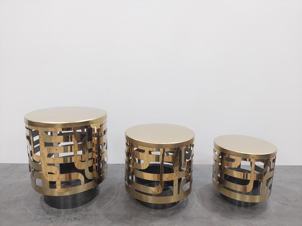 Round Laser Cut Premium Buffet Decorative Table-Top Riser Set, Gold Fi ...