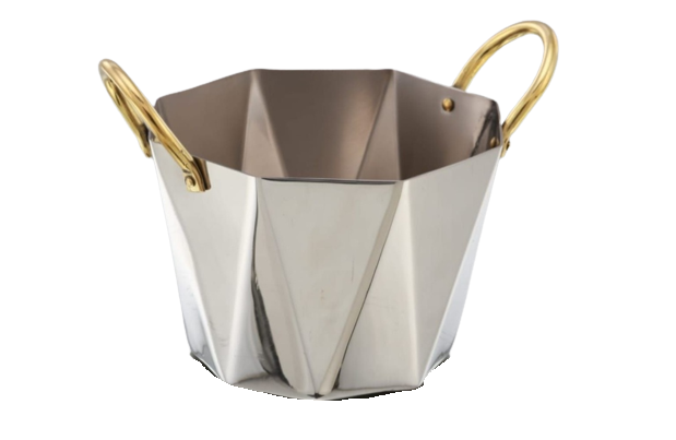 Stainless Steel Round Serving Hexa Bowl with Double Side Brass Handles #3, 650 ML