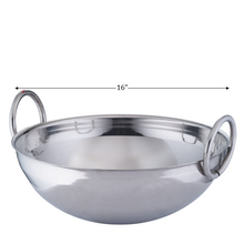 Charger l&#39;image dans la galerie, Stainless Steel Kadhai or Kadai Wok, 16&quot;, 3 MM Thickness, 8 Litre&#39;s
