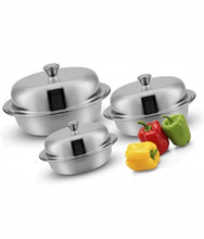 Load image into Gallery viewer, Stainless Steel 18 Gauge Serving Entree Dish Bowl Set with lid, 250 ml, 350 ml &amp; 500 ml
