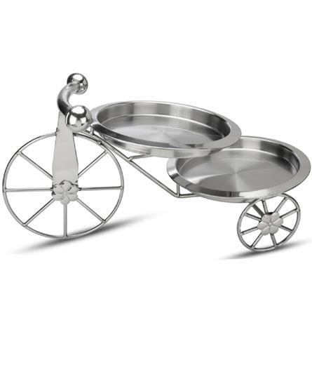 Stainless Steel Cycle Shape Buffet Stand, Comes with 2 Matt Finish Serving Trays