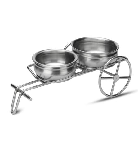 Stainless Steel Bullock Cart Shape Serving Dish Set, Comes with 2 Handi Bowl's