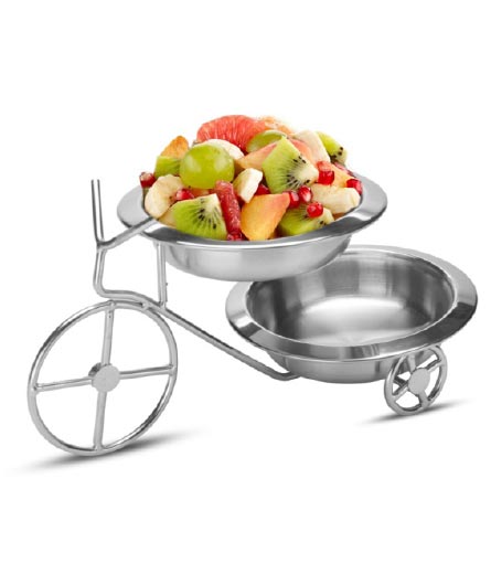 Stainless Steel Cycle Shape Salad Stand or Serving Dish Set with 2 Bowls