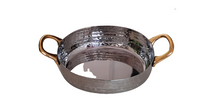 Load image into Gallery viewer, Stainless Steel Oval Shape Hand Beaten Deep Serving Pan #3, 950, brass handles
