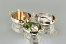 Load image into Gallery viewer, Stainless steel hand beaten, tableware, serving pan, oval shape, double sided brass handle
