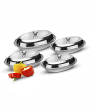 Load image into Gallery viewer, Stainless Steel Oval Shape Serving Dish Set with Lid - 300 ml, 350 ml, 600 ml &amp; 750 ml
