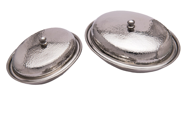 Stainless Steel Hammered Oval Serving Dish with Lid 1 500 ML
