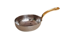 Load image into Gallery viewer, Stainless Steel Hammered Deep Oval Egg Shape Serving Pan, 700 ml, Brass Handle
