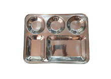 Charger l&#39;image dans la galerie, Stainless Steel Mess Lunch or Dinner Plate, 5 Compartment&#39;s, 14&quot;
