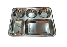 Charger l&#39;image dans la galerie, Stainless Steel Mess Lunch or Dinner Plate, 5 Compartment&#39;s, 14&quot;
