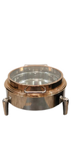 Load image into Gallery viewer, Stainless Steel Round Rose Gold Finish Hydraulic Chafing Dish, 7 Liters, PVD Coating, Glass Lid
