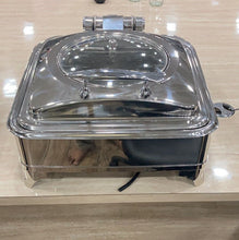 Load image into Gallery viewer, Electric Stainless Steel Square Hydraulic Chafing Dish, 7 Liters, Inbuilt Regulator, Glass Lid
