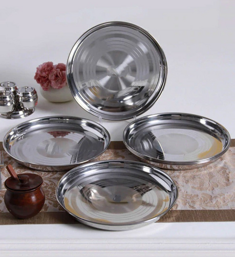 Stainless Steel Round Silver Touch Designer Thali, 13