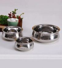 Load image into Gallery viewer, Stainless Steel Hammered Double Wall Serving Handi Bowl #1, 415 ML
