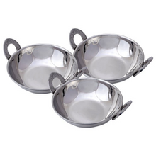 Load image into Gallery viewer, Stainless Steel Hammered Serving Kadhai Set of 3 Pieces, 350 ML, 475 ML &amp; 700 ML
