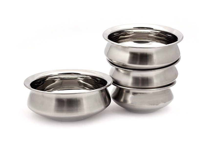 Stainless Steel Matt Finish Serving Handi Set of 4 pieces, 490 ML, 675 ML, 950 ML & 950 ML