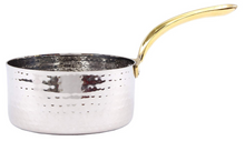 Charger l&#39;image dans la galerie, Round Shape Hammered Serving Sauce Pan with Brass Handle #3, Stainless Steel, 950 ML, 5.75&quot;
