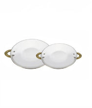 Load image into Gallery viewer, Stainless Steel Matt Finish Serving Tawa Platter Set with Brass Handle, 7&quot; &amp; 8&quot;
