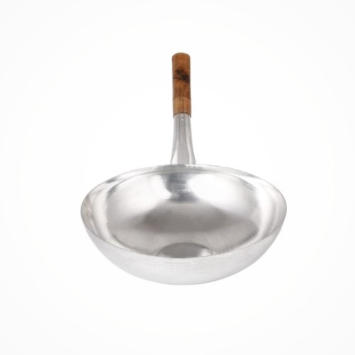 Wooden Handle Chinese Wok, Stainless Steel, 15